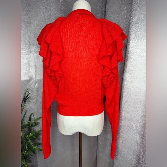 Zara Women’s Red Cropped Ruffled Knit Sweater Sz S - Picture 8 of 12
